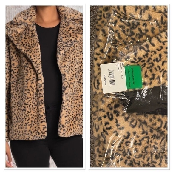 Kendall & Kylie Faux Fur Animal Print Jacket in Natural Large Regular - Picture 4 of 6